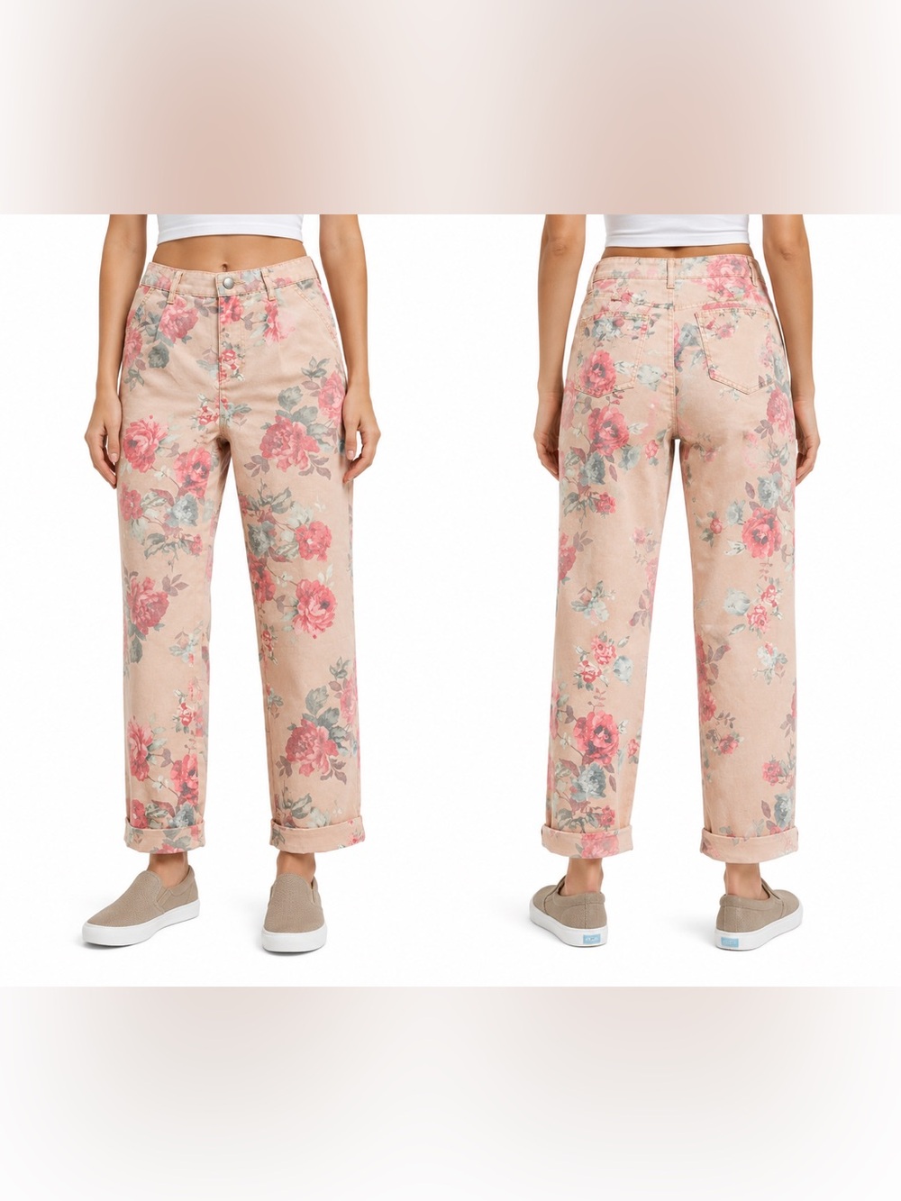 Floral Cropped Wide-Leg Pants in Blush Pink Size Small